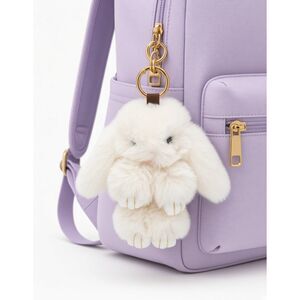 Plush Cream Bunny Keychain Bag Charm with Gold Ring